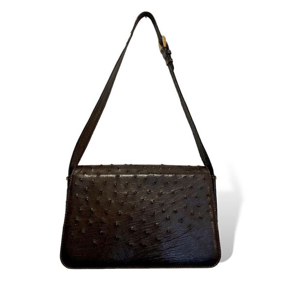 GUCCI Circa 60’s Brown Ostrich leather & Braided Gold Hardware Shoulder Bag - Picture 13 of 15